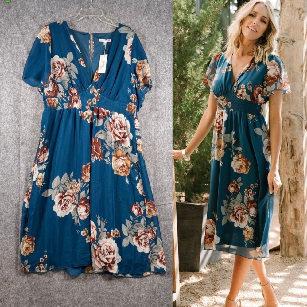 Baltic Born Birdie Midi Dress Size 3X Eucalyptus Floral Babydoll Empire Waist